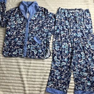 Vintage Laura Scott Blue Floral womens Pajama Set size large